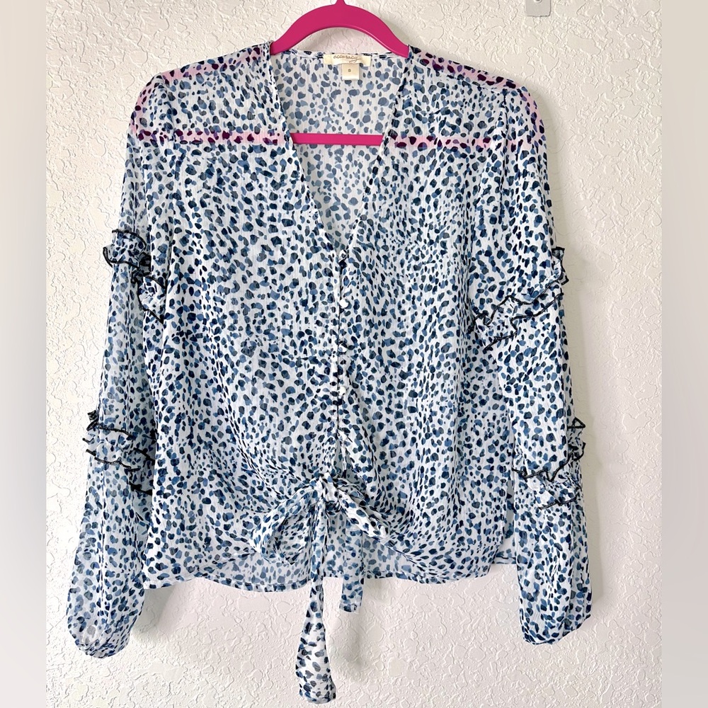 Accuracy Long Sleeve Blouse Womens S Boho Lightweight Button Up Leopard Print